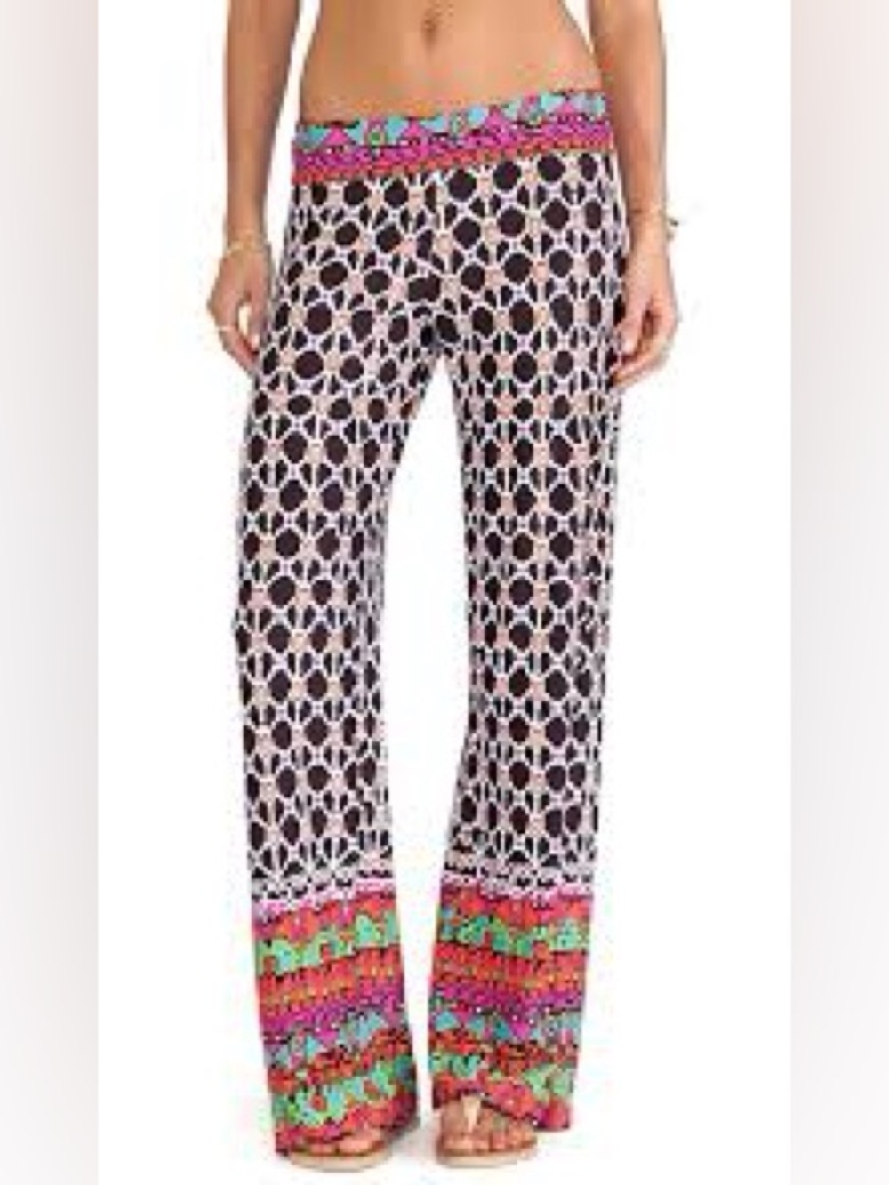 Trina Turk Venice Beach Foldover Wide Leg Pants Geometric Print NWOT Medium